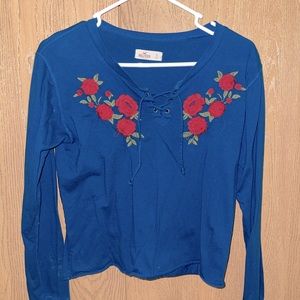 Hollister Blue Long Sleeve Rose Shirt